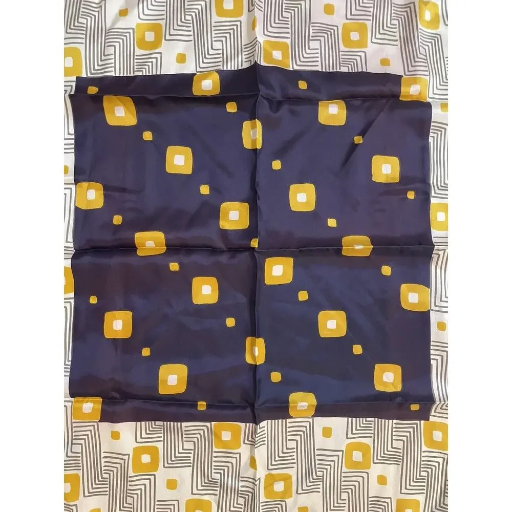 VTG. Sally Gee Scarf‎ MCM Italian Hand Rolled Purple Yellow Geometric Retro